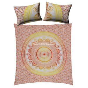 Juego de cama indio hecho a mano arte floral naranja cubierta de cama bohemia tamaño queen - Imagen 1 de 4