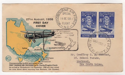 1958 Sep 11th. First Flight Cover. TEAL Australia to New Zealand. AAMC 1394 Cover