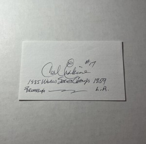 CARL ERSKINE BROOKLYN DODGERS Signed Autograph Index Card Baseball Legend
