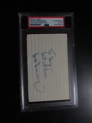 Hank Greenberg Signed Index Card PSA Encapsulated - Image 1 of 3