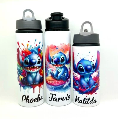 Lilo Stitch Inspired Personalised Flip Top Straw Kids Water Sports Bottle School - Image 1 of 4