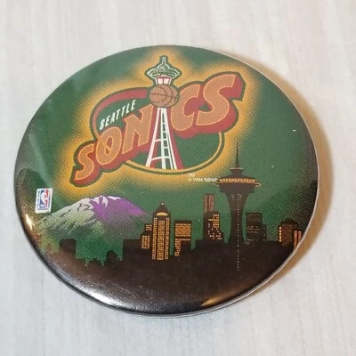 Seattle Sonics Supersonics Button Lapel Badge Pin Back 1994 1996 NBA Basketball  - Image 1 of 4