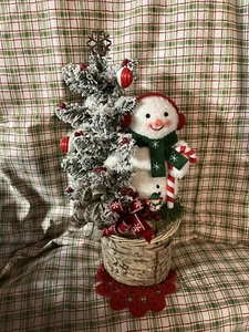 Christmas Snowman Floral Arrangement in Vintage Aspen Basket & Jewelry - Picture 1 of 8