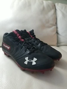Under Armour Mens Football Cleats Sz 15 Black Maroon Lacrosse Shoes Low Nitro A4 - Picture 1 of 12