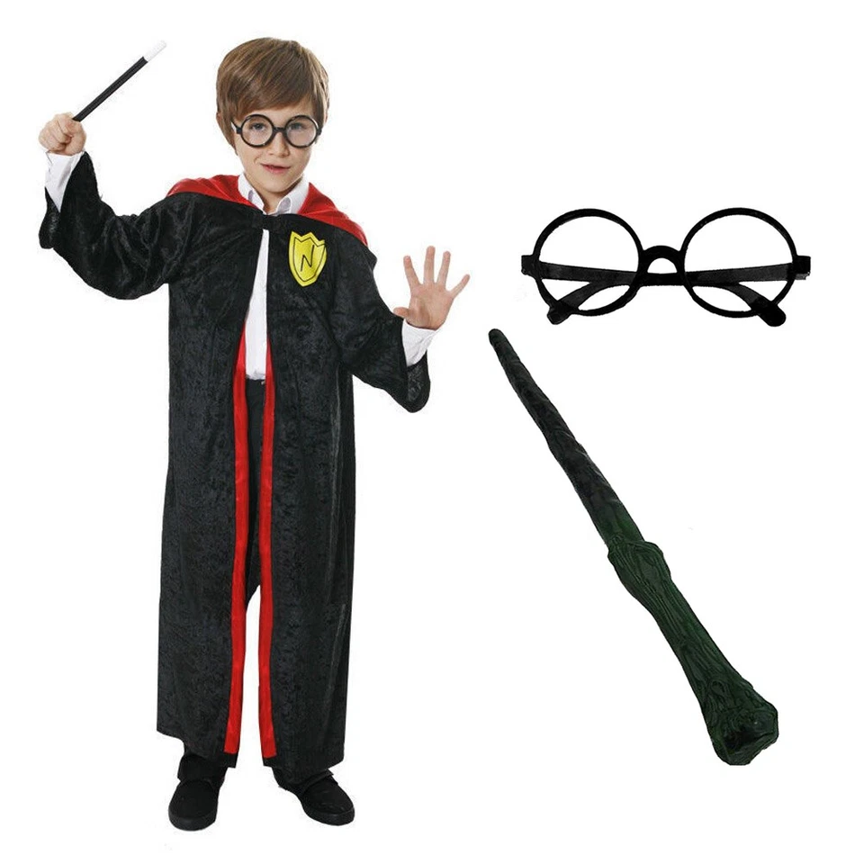 BOYS WIZARD COSTUME MAGICIAN BOY CAPE CLOAK FANCY DRESS BOOK WEEK SCHOOL EVENT - Image 1 of 1