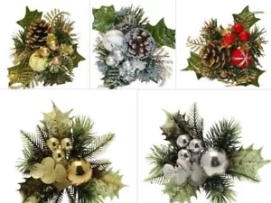 Christmas Picks x 3 Holly Glitter Bauble Wreath Making Decorations 8 Designs - Picture 1 of 17