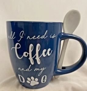 Taza de café con cuchara cerámica cómica para perros regalos cacao caliente vajilla azul nueva - Imagen 1 de 6