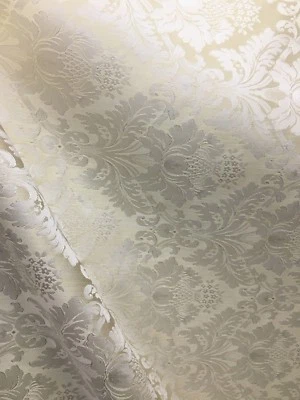 H&T FABRICS IVORY Damask Jacquard Brocade Flower Floral Fabric (110 in.) Sold By The Yard