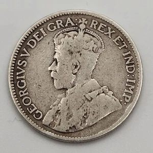 1918 CANADA TWENTY FIVE 25 CENTS GEORGE V STERLING SILVER QUARTER COIN - Imagen 1 de 2