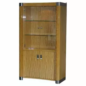 RRP £10,500 GIORGIO COLLECTION BURR SATINWOOD & CHROME DRINKS DISPLAY CABINET - Picture 1 of 12