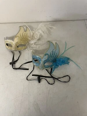 Venetian Masquerade Mask White Feather Mardi Gras Women Party Choice White/Blue - Image 1 of 4