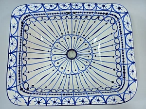 18"x15" rectangular TALAVERA drop in sink mexican bathroom handmade ceramic folk - Picture 1 of 6