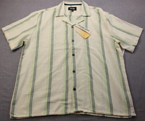 Malibu Herren grün & weiß gestreift strukturiert Leinenoptik SS Knopf Hemd Neu mit Etikett L - Bild 1 von 4