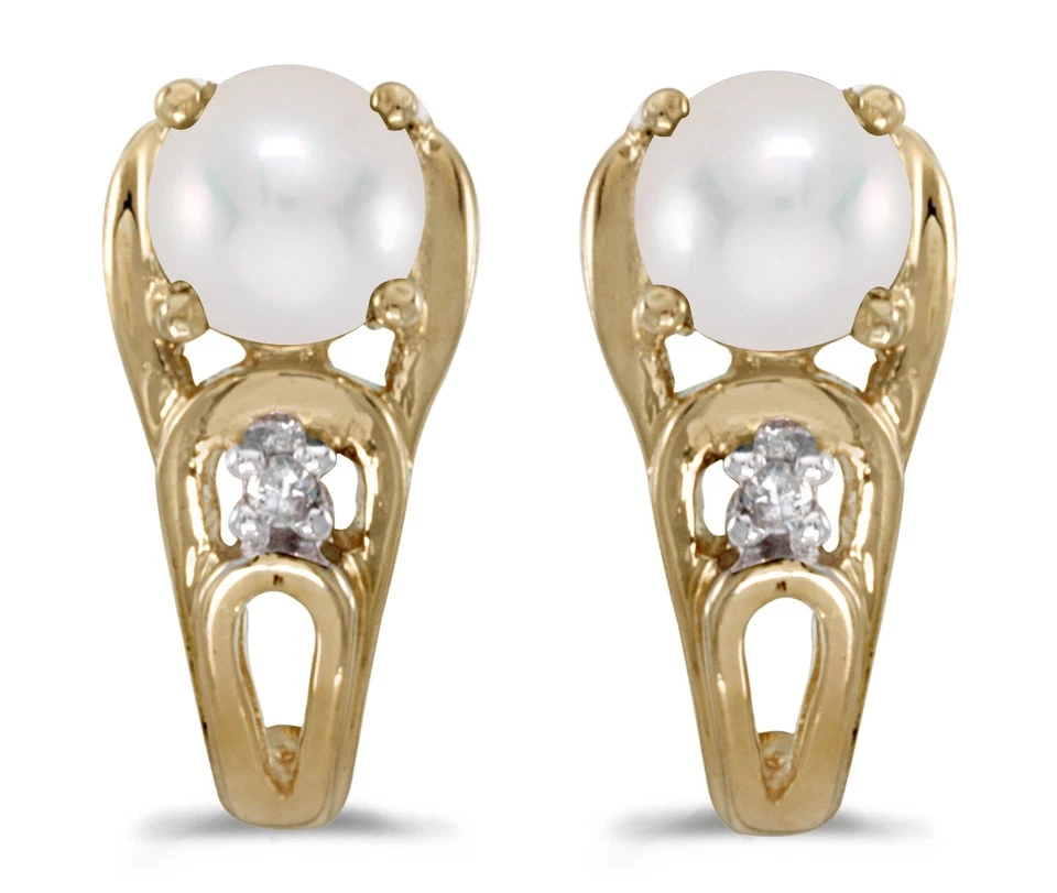 10k Yellow Gold Freshwater Cultured Pearl And Diamond Earrings - Image 1 of 1