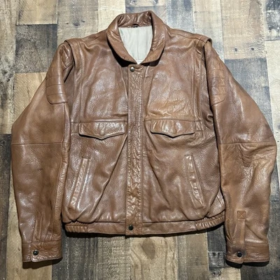 Chaqueta de bombardero de cuero Mirage vintage marrón aviador de vuelo para hombre talla grande años 90’s Foto 1 de 4