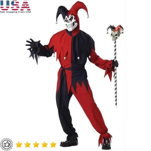Evil Jester Costume Adults Halloween Scary Clown Stage Performance Party Outfit - Picture 1 of 3