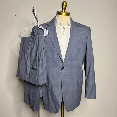 JOS A BANK Mens 42S 34W Wool Plaid Suit Check Formal Business Blue - Image 1 of 4