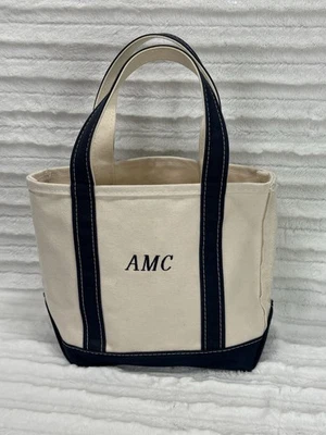 Bolso de Mano LL Bean Boat & Tote Vintage Años 90 Azul Neutro con Monograma Foto 1 de 4