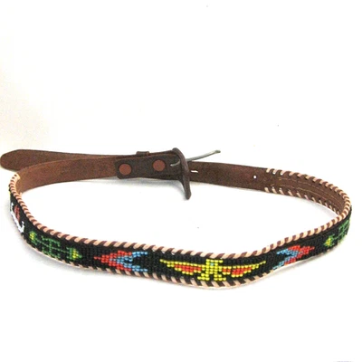 VTG Childs Leather Beaded Cowboy Belt Thunderbird Native American Size 28 - Image 1 of 4