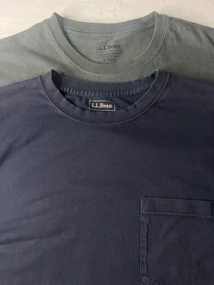 2 L.L. Camisetas Bean para hombre - talla L altas, 100 % algodón cuello redondo en azul marino y verde Foto 1 de 4