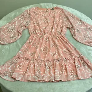Flying Tomato Womens Peach Floral Round Neck Long Sleeve Fit & Flare Dress Sz M - Picture 1 of 12