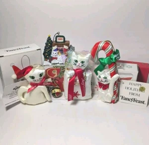 VIntage Range 1989+ Fancy Feast Cat Christmas Ornaments Lot of 4 w/ Boxes - Picture 1 of 4