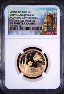 Dólar Mary Ross NGC PF70 2019 S a prueba nativa americana como nuevo conjunto de 10 monedas - Imagen 1 de 1