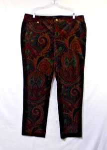 Lauren Ralph Lauren Pants Women’s 18W Paisley Floral AOP Velvet Velour Old Money - Picture 1 of 12