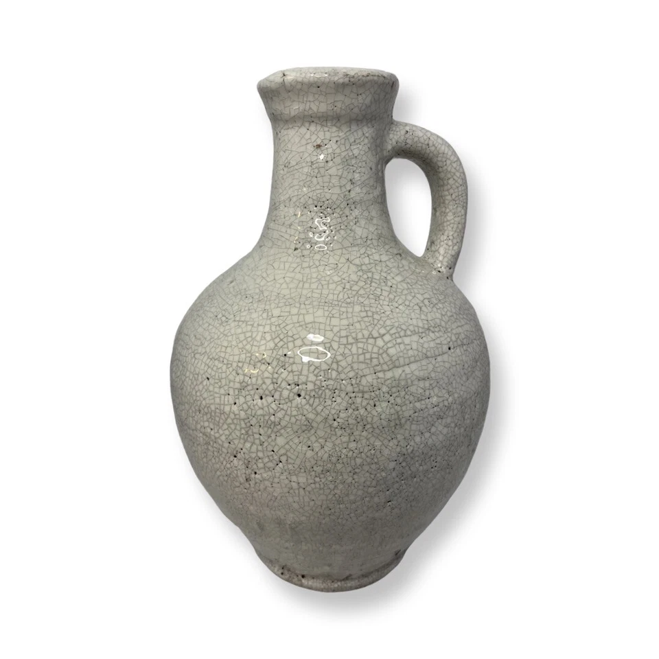 "Jarra decorativa de arcilla blanca esmaltada craquelada de 12"" de inspiración vintage" Foto 1 de 4
