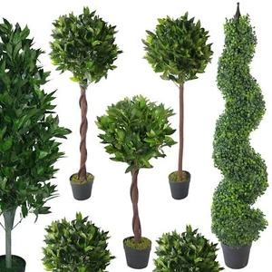 Topiary Tree Pairs Bay Laurel Artificial Boxwood Plants - Choice of Designs - - Picture 1 of 152