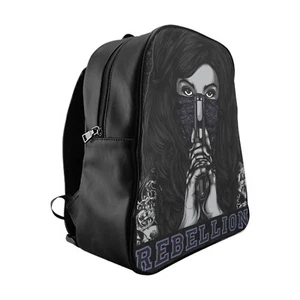 Elliz Clothing's Rebellion Graphic Schwarz Leder Rucksack - Bild 1 von 4