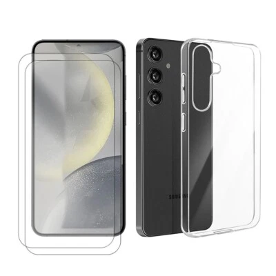 GÉNÉRIQUE Pour SAMSUNG Galaxy S24 5G Coque Arrière Silicone transparent + 2 Verre Trempé