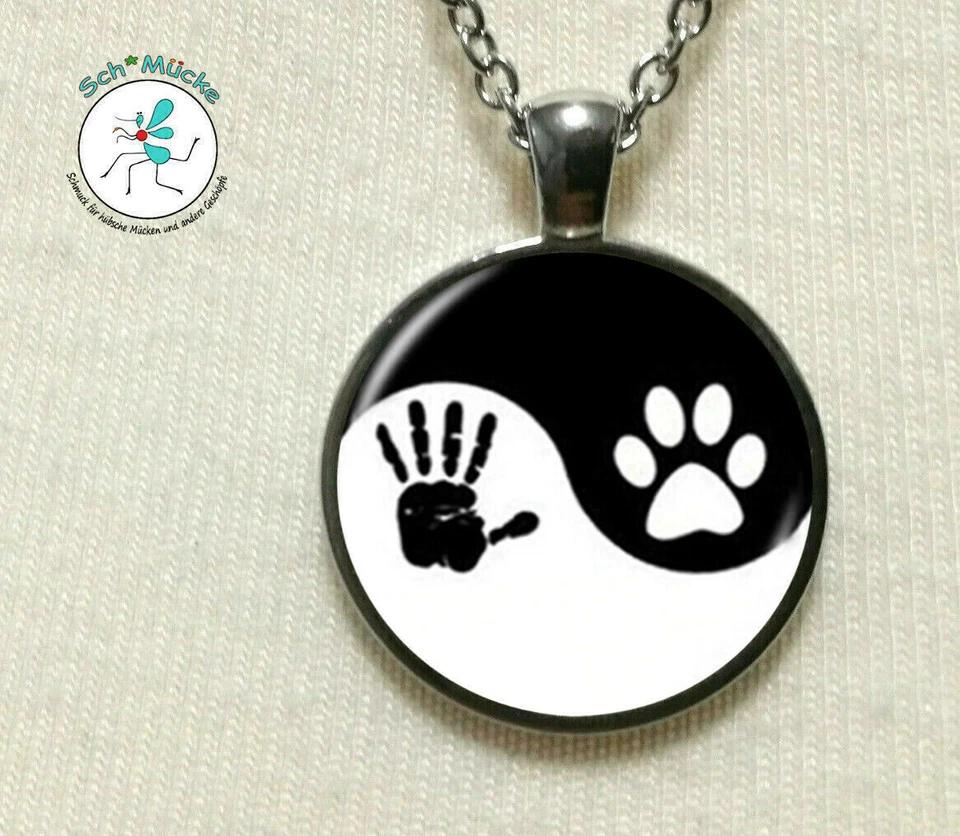 Halskette Yin Yang Hand Pfote Tai-Chi Hund Katze Tier Geschenkidee Glücksbringer - Bild 1 von 1