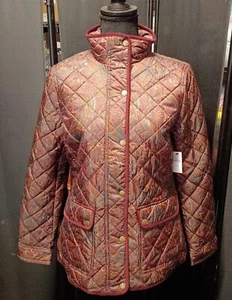 TALBOTS WOMENS X-SMALL QUILTED JACKET IN SHADES OF BURGANDY & GREEN (3028) - Picture 1 of 7