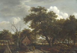Oil painting Meindert Hobbema - Cottages in a Wood stunning landscape on canvas - Picture 1 of 1