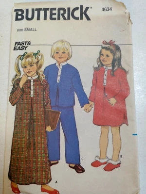 Pajamas Sleep Pants Shirt S Childs Butterick 4634 Sewing Pattern Nightshirt VTG - Image 1 of 4