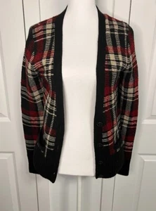 Denim & Supply Ralph Lauren Plaid Cardigan Sweater Women Medium Wool Red Black - Picture 1 of 7