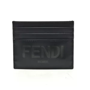 FENDI 7M0164 logo Business Card Holder Pass Case Card Case Leather Black Unused - Picture 1 of 6