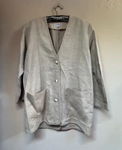 David Brooks Women's Linen Blazer Jacket Size 6 Tan Button Long Sleeve Pockets - Picture 1 of 9