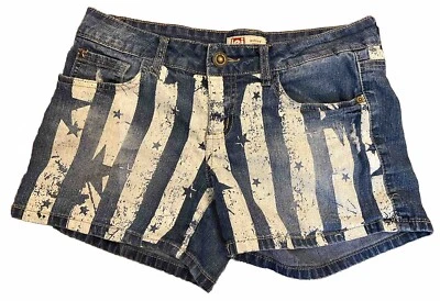 L. E.I. Starred Jean Shorts Ashley Low Rise Patriotic Size 9 POCKETS Distressed - Image 1 of 4