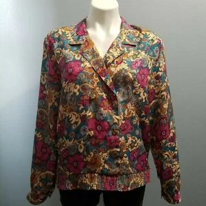 Blusa Secretaria Vintage Años 80 Doble Pecho Floral Cuello de Cachemira Talla 14 - Imagen 1 de 9