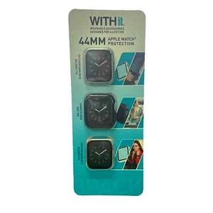 WITHIT 3-Pack Protective Cover for Apple Watch 44mm, Silver, Black and Clear - Zdjęcie 1 z 2