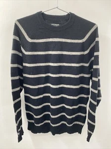 Express Mens Size L Lambs Wool Striped Pullover Knit Sweater Crew Neck - Picture 1 of 5