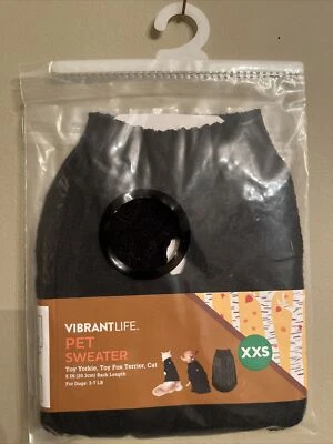 Pet Sweater by Vibrant Life Pullover Knit Dog / Cat Size XXS Black Yorkie New - Image 1 of 4