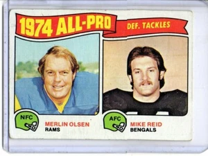 1975 Topps #215 Merlin Olsen (famer del Salón de la Fama) y Mike Reid (todos los profesionales) - Imagen 1 de 2