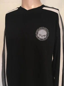 HARLEY DAVIDSON SKULL GRAPHIC LONG SLEEVE V NECK Black STRIPED SLEEVES 2XL - Picture 1 of 12