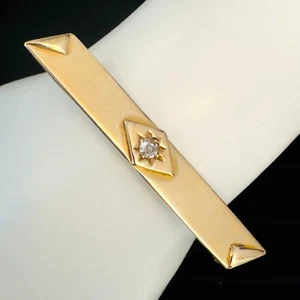Solid 18K Yellow Gold Antique Bar Pin Art Deco  Star Set .10 CT Diamond 4.8 g TW - Picture 1 of 8