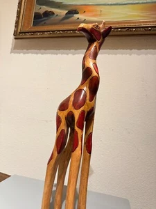 Hand-Carved Wooden Giraffe Sculpture 22 inchesTall African Tribal Art Decor, - Picture 1 of 6