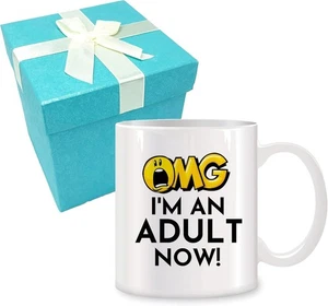 Funny 18th Birthday Coffee Mug – OMG I'm an Adult Now! Gift for Son & Daughter  - Afbeelding 1 van 7