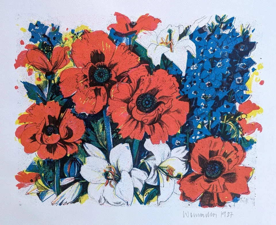 Womacka, Walter (1925 - 2010) "Mohn und Rittersporn"  Farblithografie 1987 sign. - Bild 1 von 1